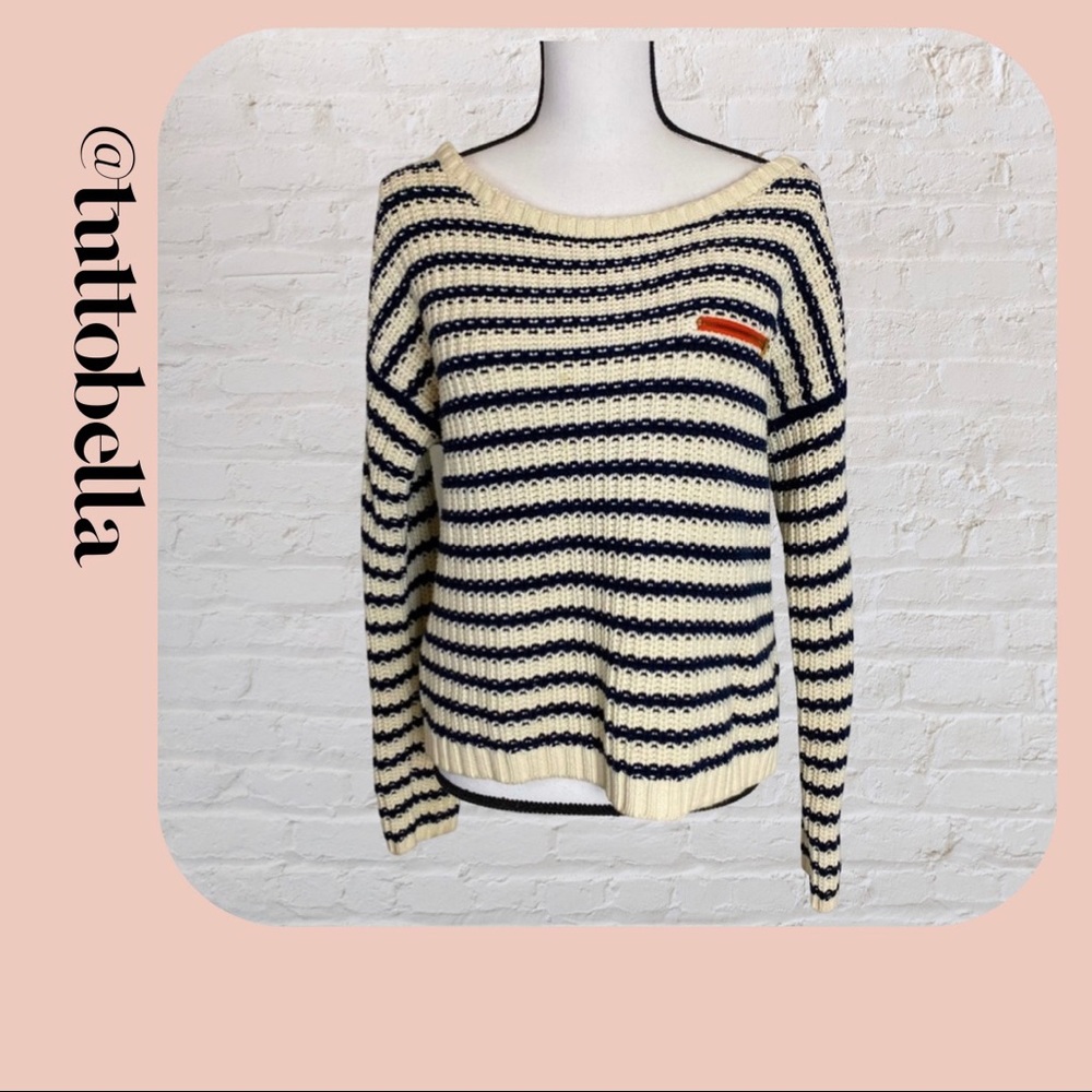 Tommy Hilfiger Cream & Navy Striped Shaker Sweater